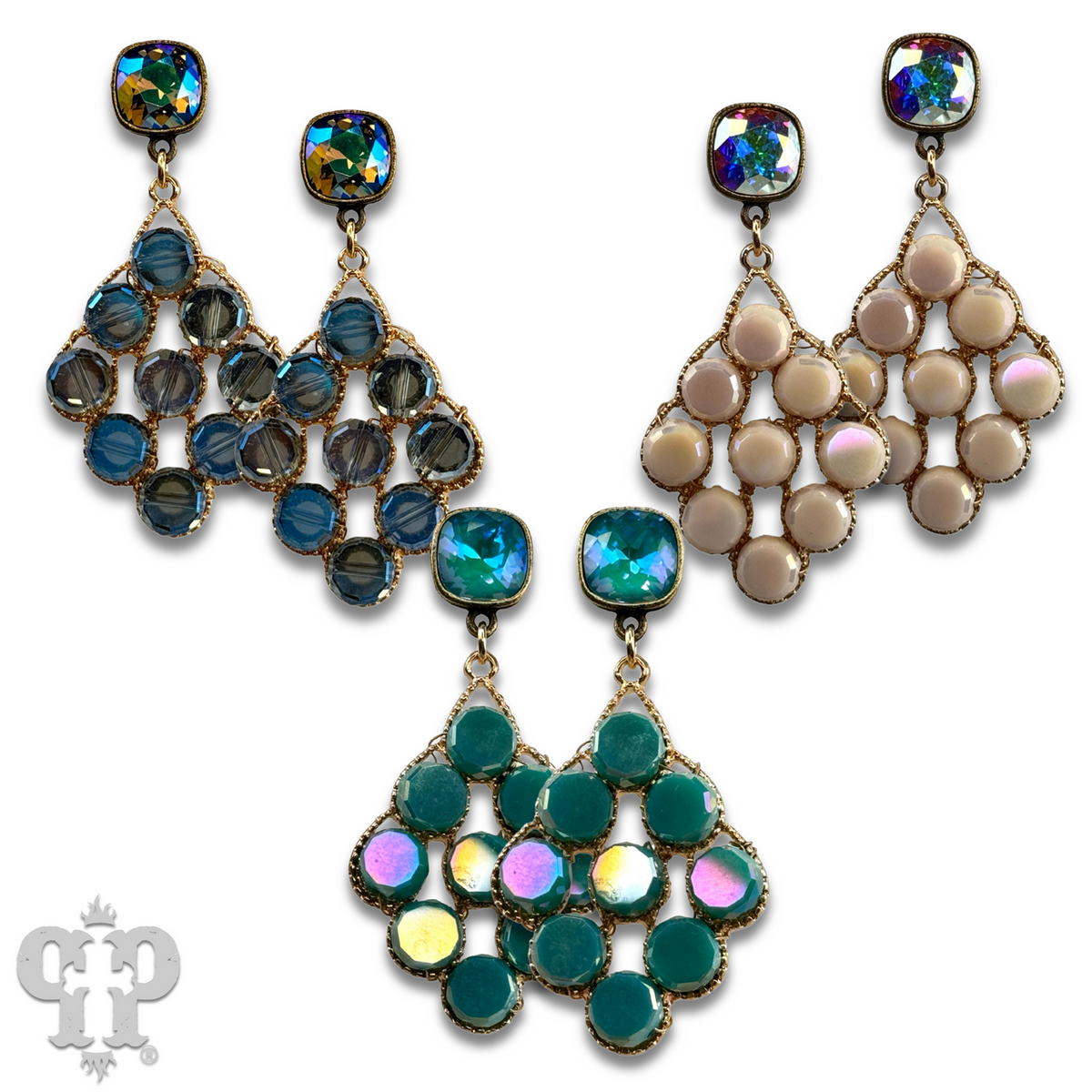 Coin bead diamond shape earring with crystals from Swarovski®
