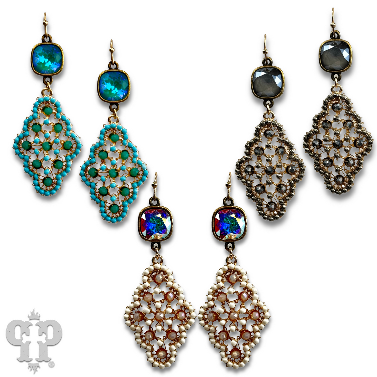 Rounded diamond shape earring with crystals from Swarovski®