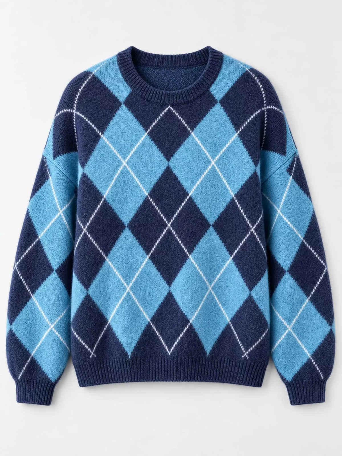 Argyle Pattern Fuzzy Knit Sweater