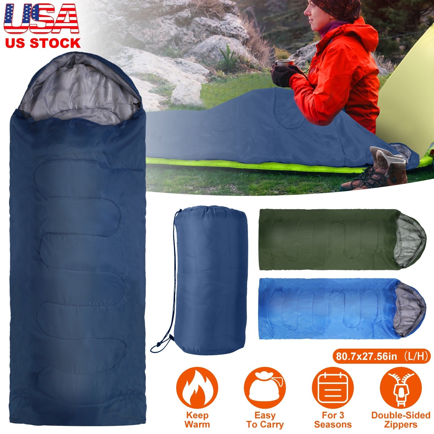 Camping Sleeping Bag for 3-Season Outdoor Use