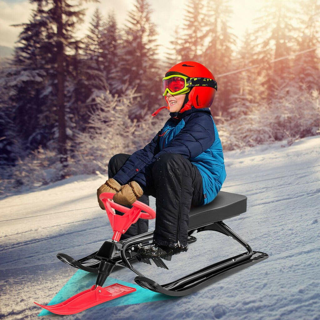 Kids Snow Sand Grass Sled w/ Steering Wheel and Brakes