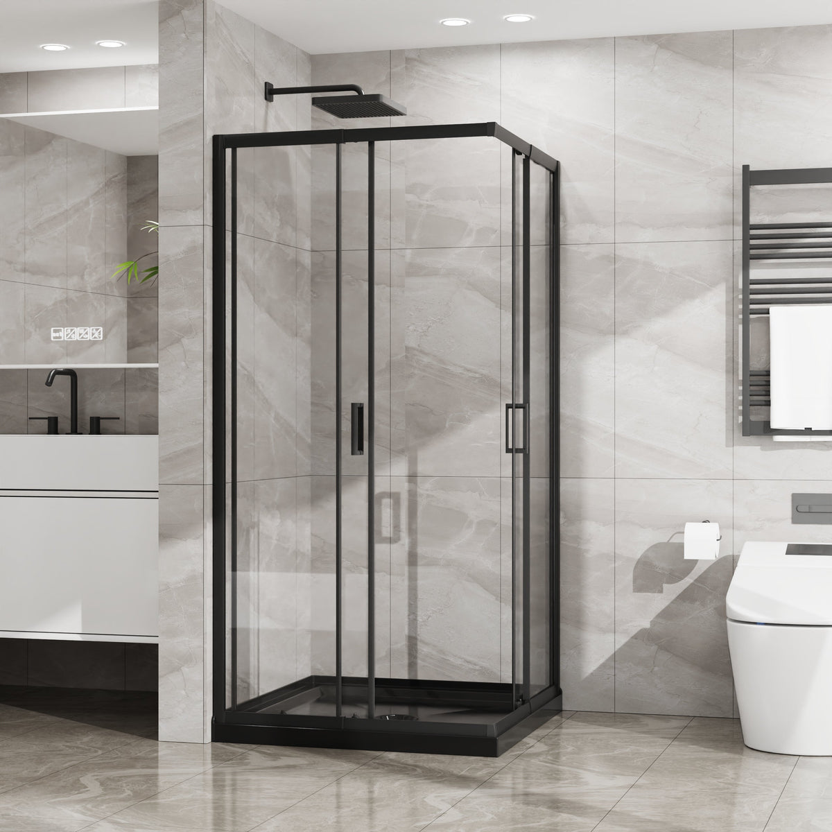 36" x 36" x 72" Corner Sliding Shower Door with Tempered Glass