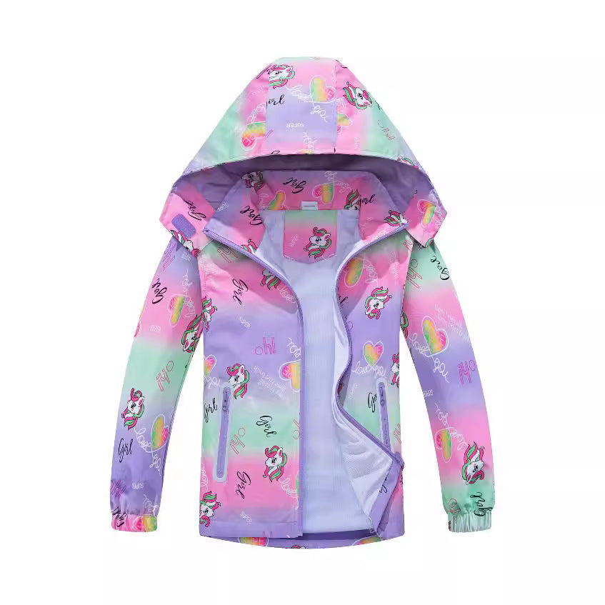 Springautumn New-arrival Dinosaur-print Gradient-color Zip-up Hoodie For Boys And Girls