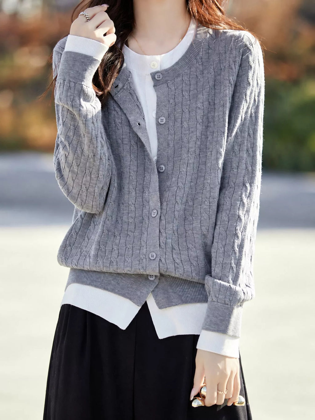 Cable-Knit Button-Down Cardigan