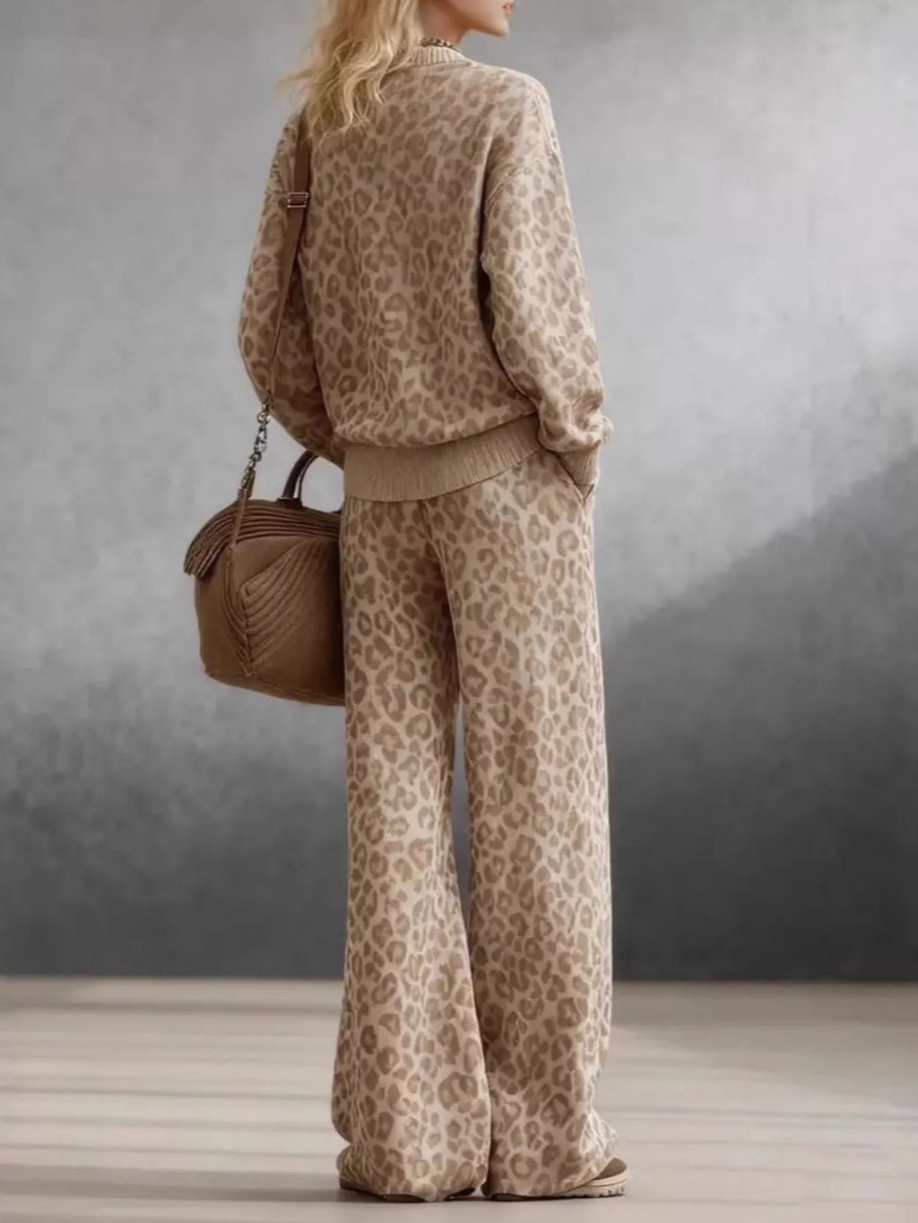 Leopard Dropped Shoulder Top and Pants Set