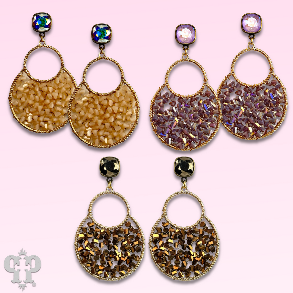 Woven bead double circle earring with crystals from Swarovski®