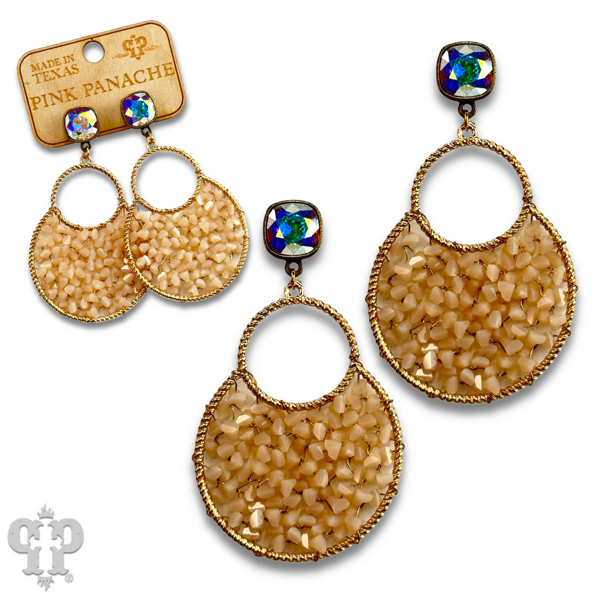 Woven bead double circle earring with crystals from Swarovski®