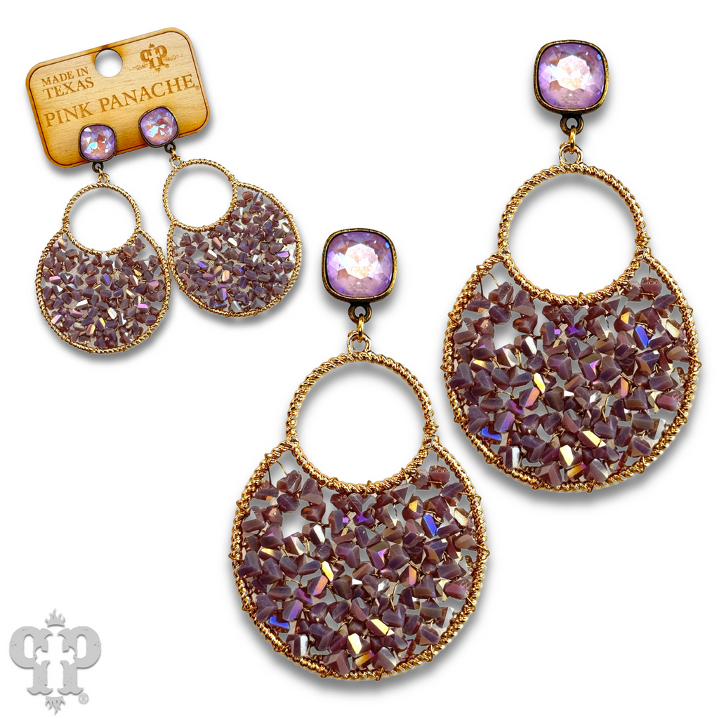 Woven bead double circle earring with crystals from Swarovski®