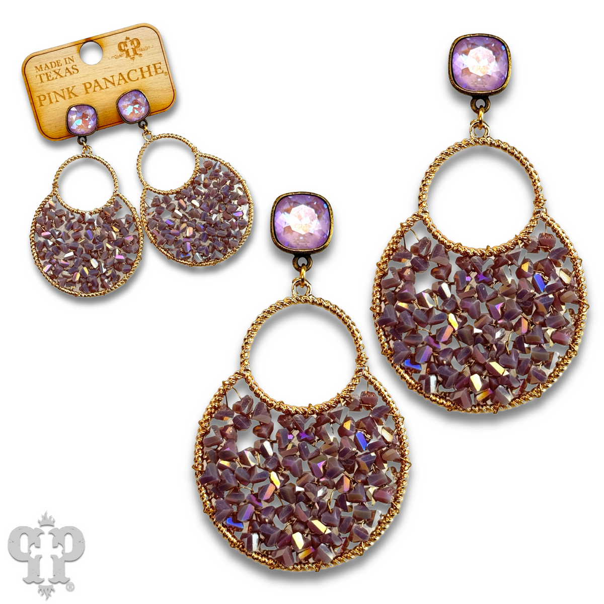Woven bead double circle earring with crystals from Swarovski®