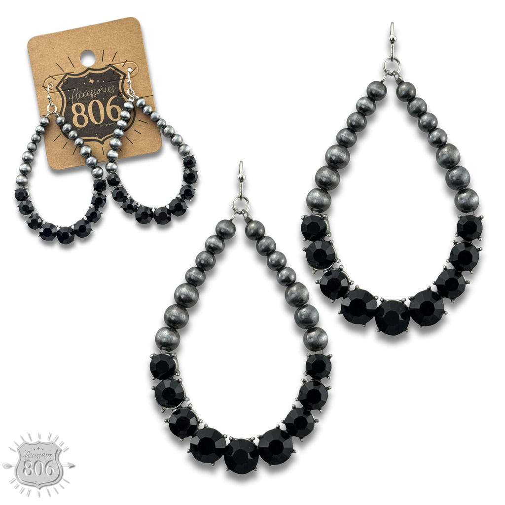 Silver and rhinestone teardrop earring