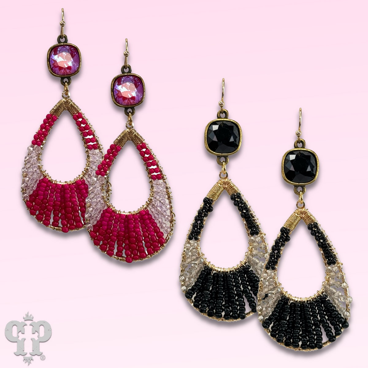 Seed bead teardrop earring with crystals from Swarovski® - LC