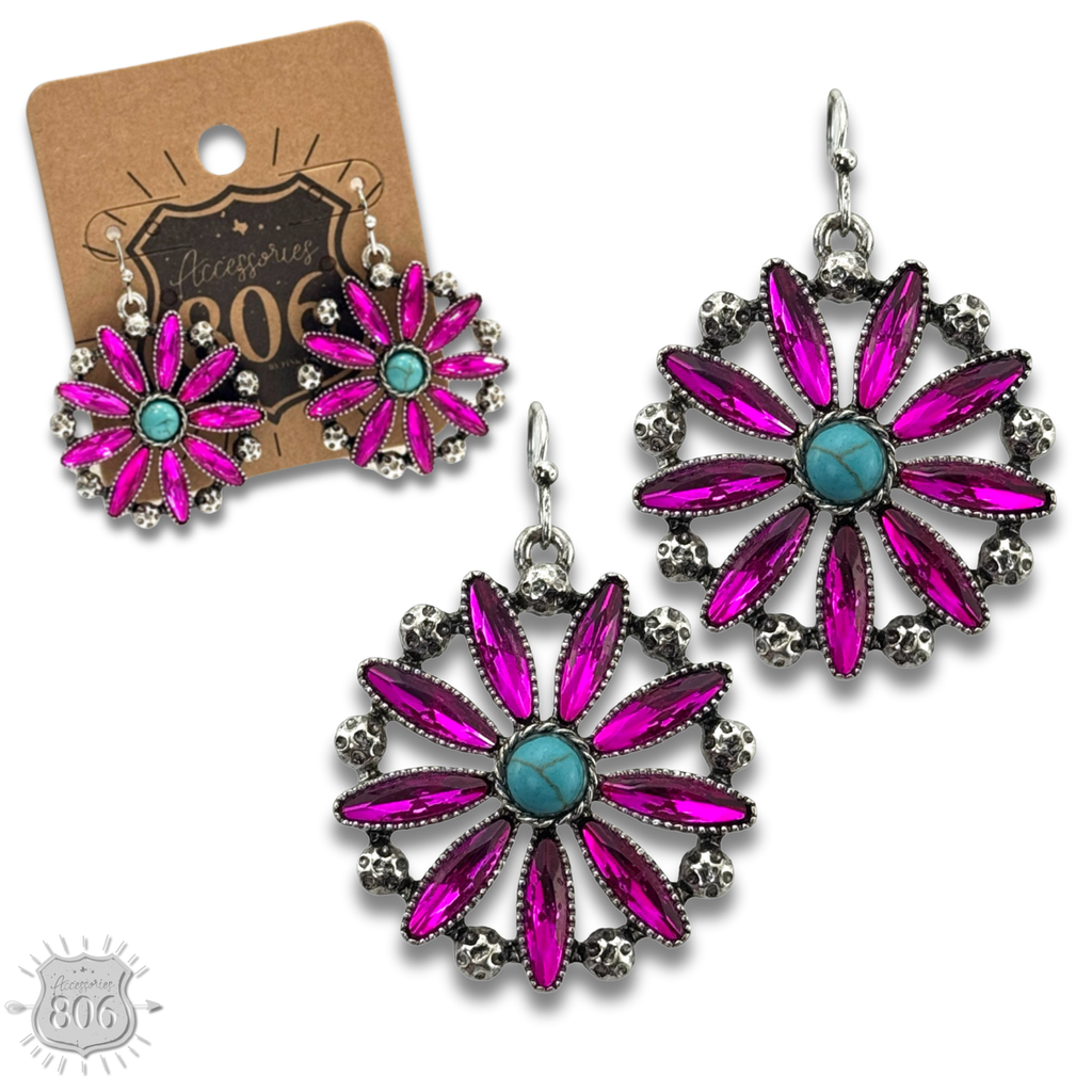 Southwest rhinestone flower earring