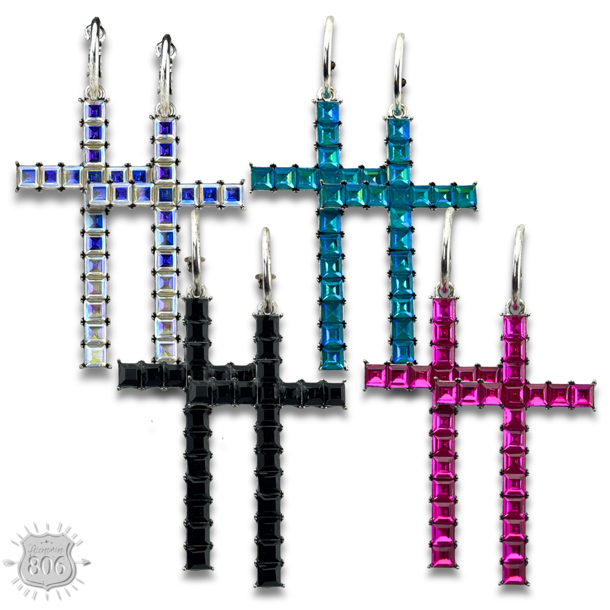 Rhinestone cross hoop earring