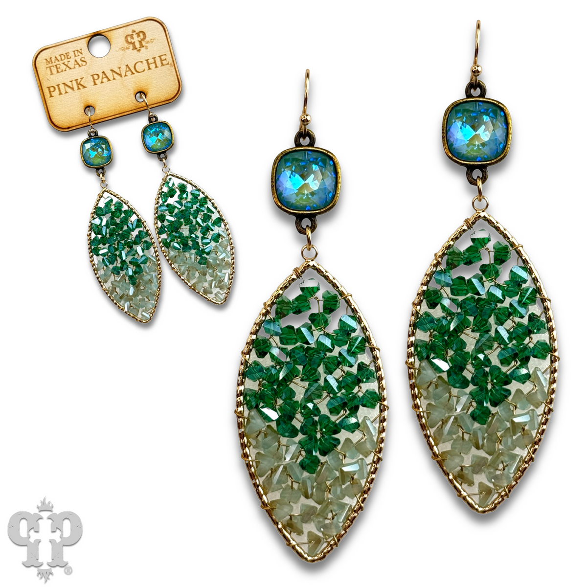 Bead woven diamond shape earring with crystals from Swarovski®
