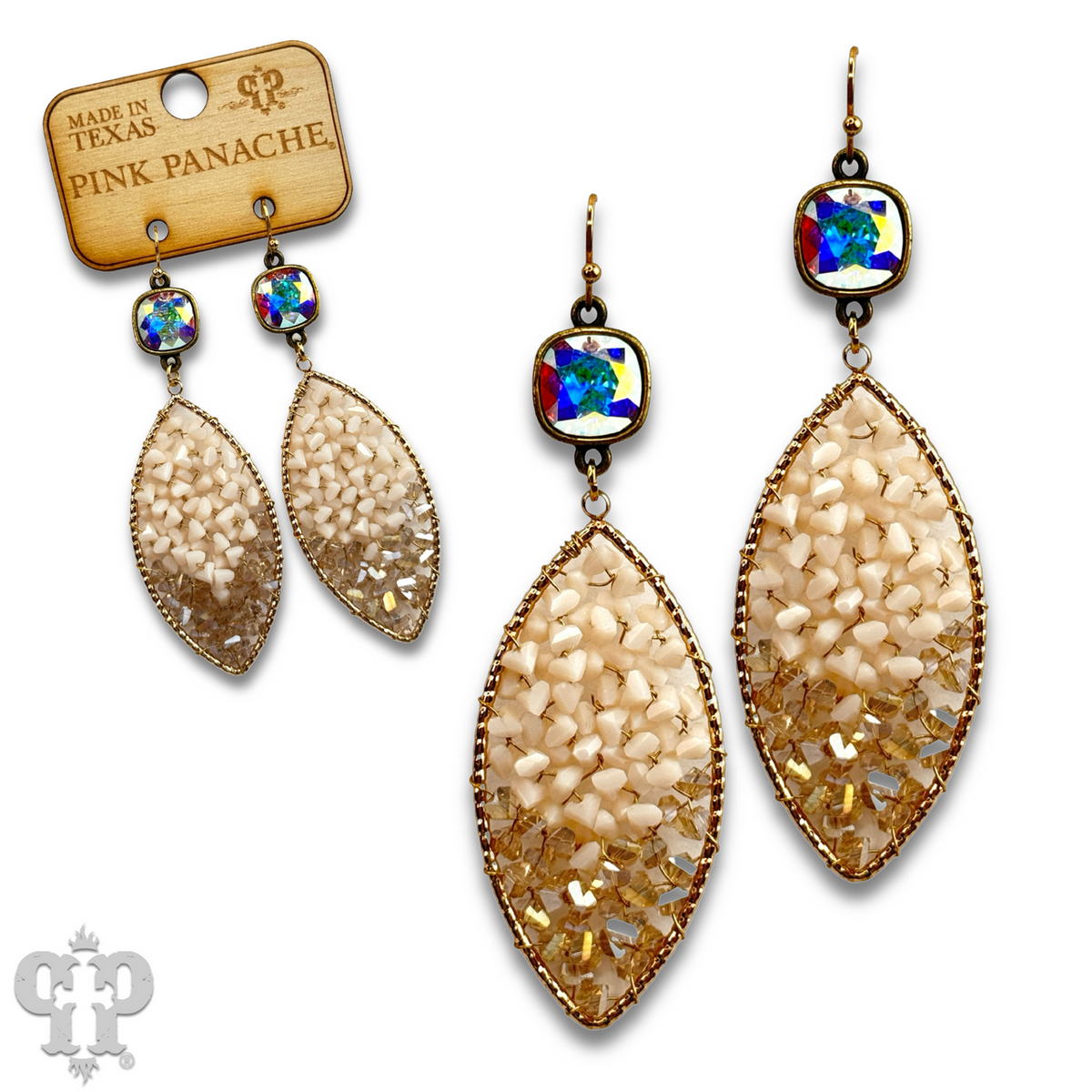 Bead woven diamond shape earring with crystals from Swarovski®