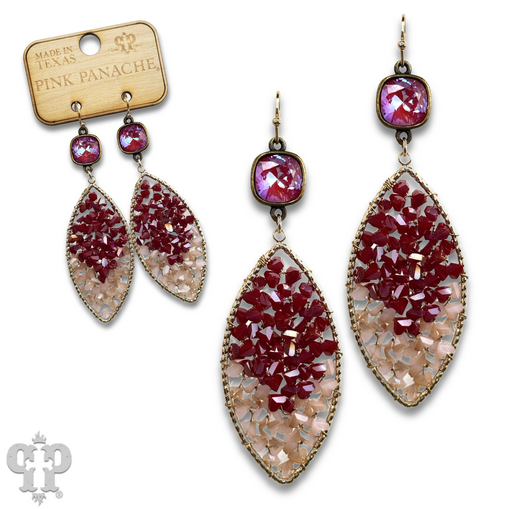 Bead woven diamond shape earring with crystals from Swarovski®