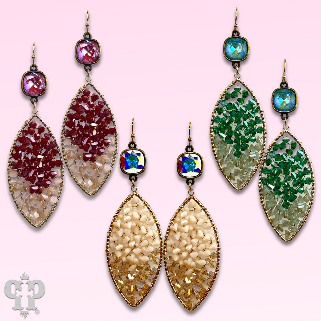 Bead woven diamond shape earring with crystals from Swarovski®