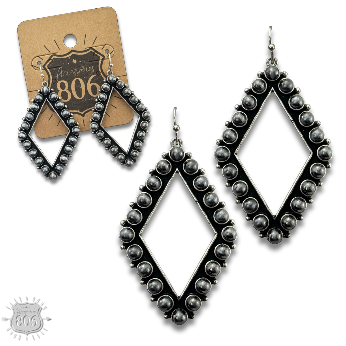 Stone bead diamond shape earring