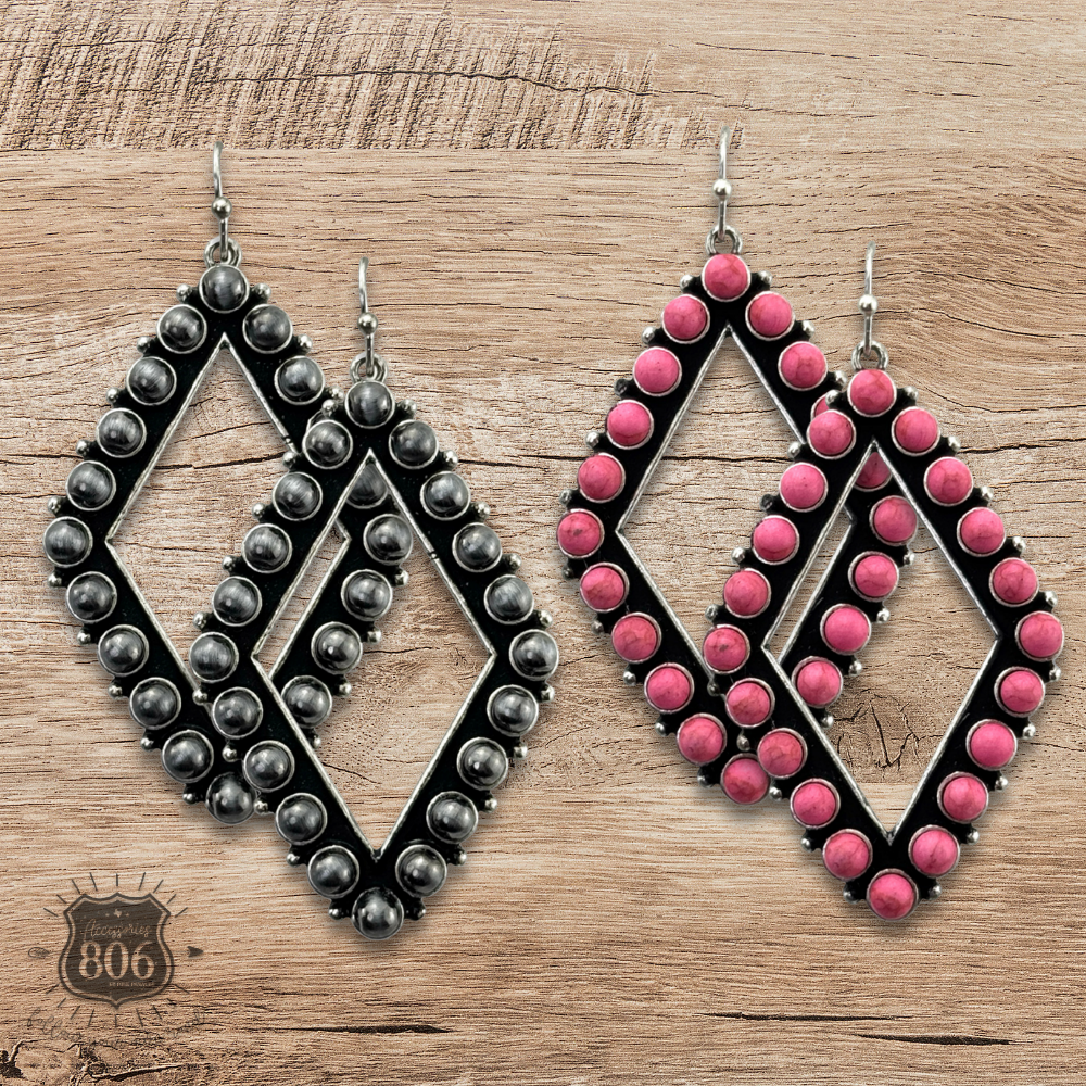Stone bead diamond shape earring