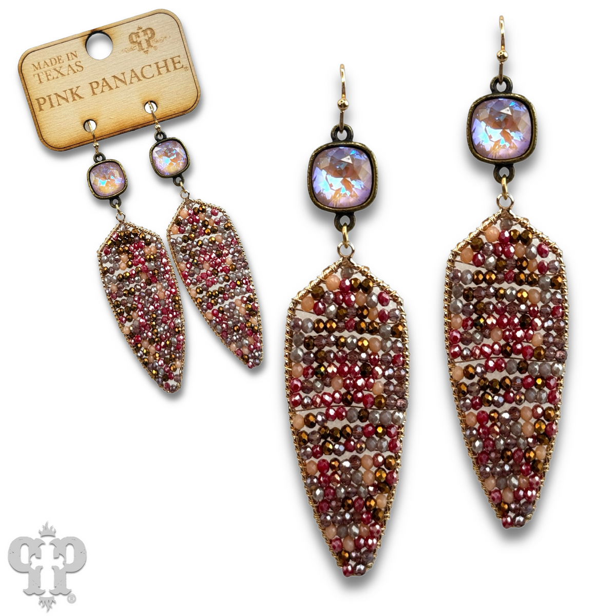 Arrow shape seed bead earring with crystals from Swarovski®