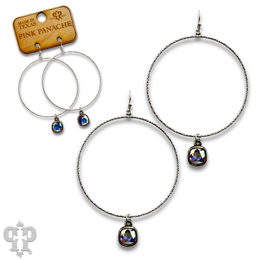 Large textured circle earring with crystals from Swarovski®- LC