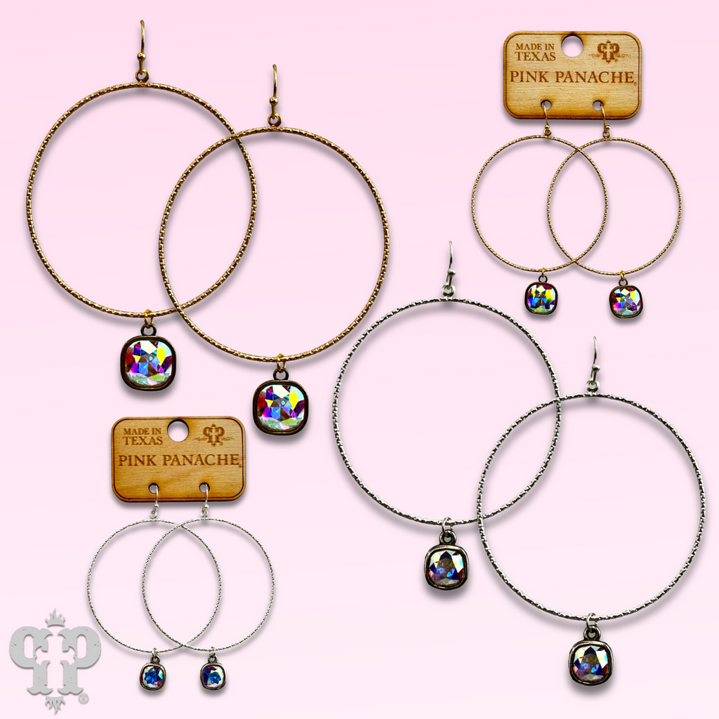 Large textured circle earring with crystals from Swarovski®- LC