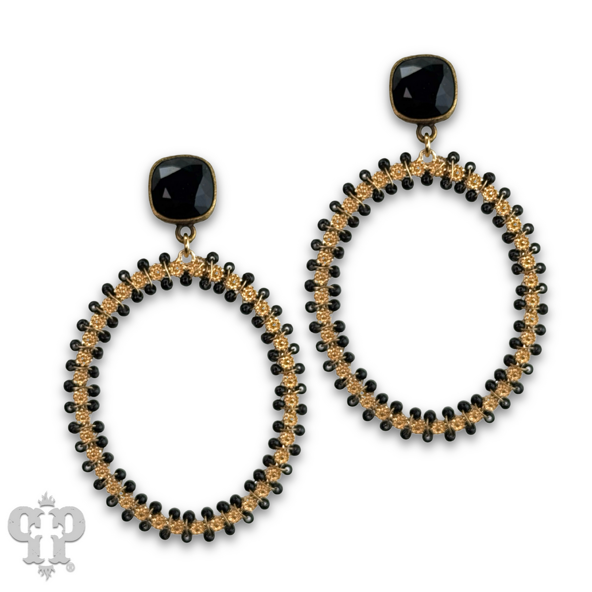 Seed bead wrapped oval earring with crystals from Swarovski®