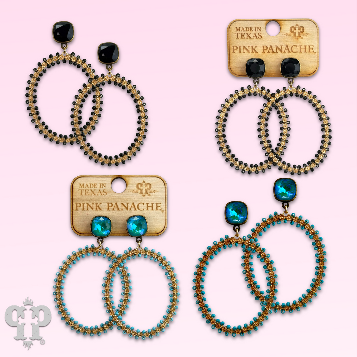 Seed bead wrapped oval earring with crystals from Swarovski®