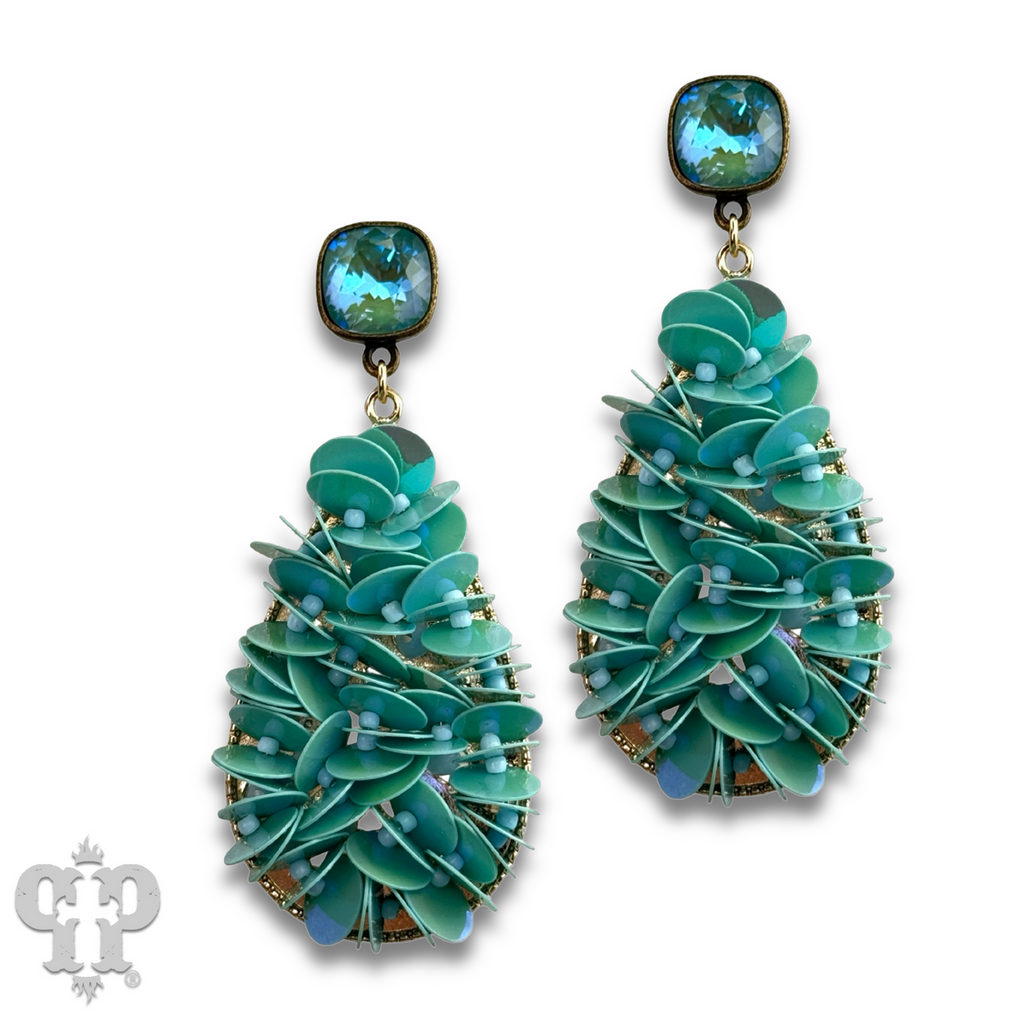 Ruffled sequin earring with crystals from Swarovski®