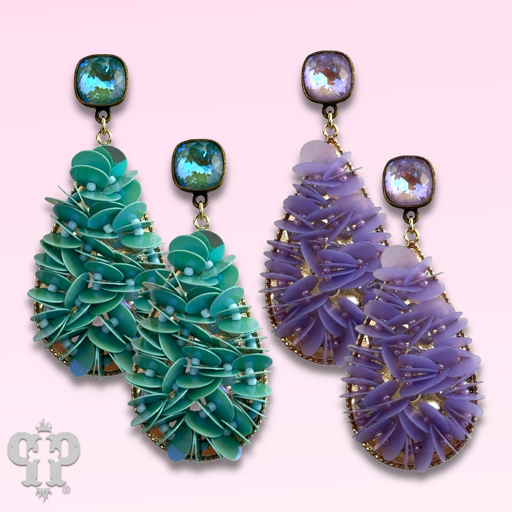Ruffled sequin earring with crystals from Swarovski®