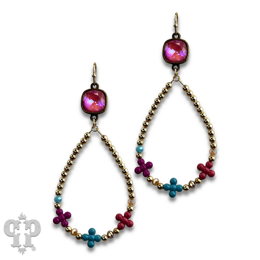 Multi-color flower bead earring with crystals from Swarovski®