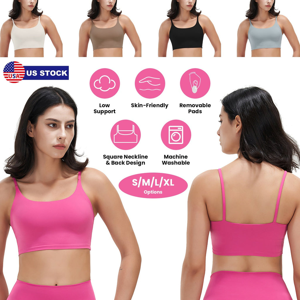 Women Sport Bras with Removable Pads, Low-Impact Square Neck