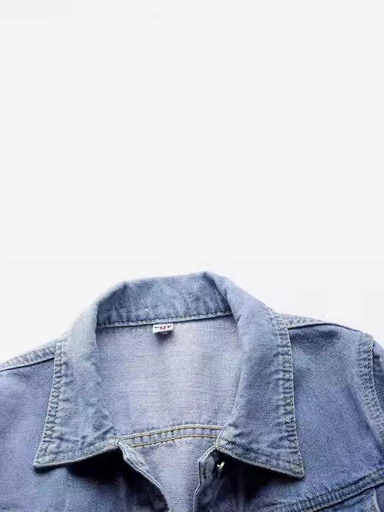Full Size Distressed Mid-Sleeve Denim Jacket Plus Size