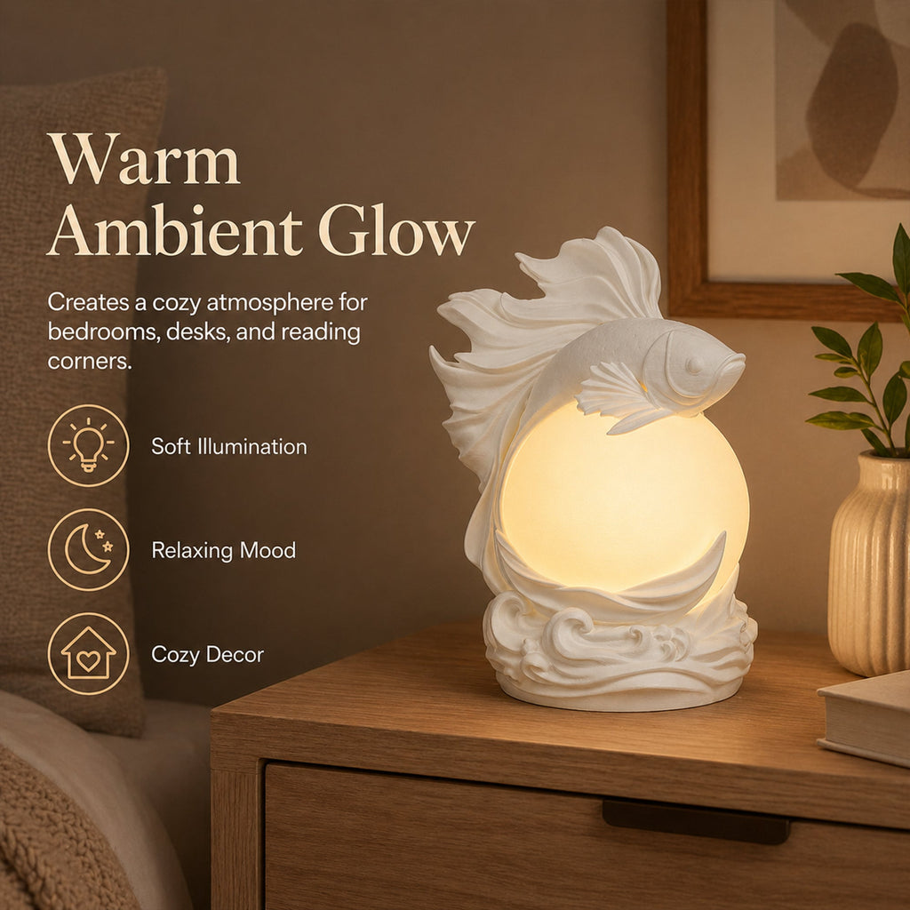 3D Printed Betta Fish Ambient Table Lamp, Sculptural Fish Night Light With Warm Glow, Decorative Desk Lamp For Bedroom Bookshelf Home Decor
