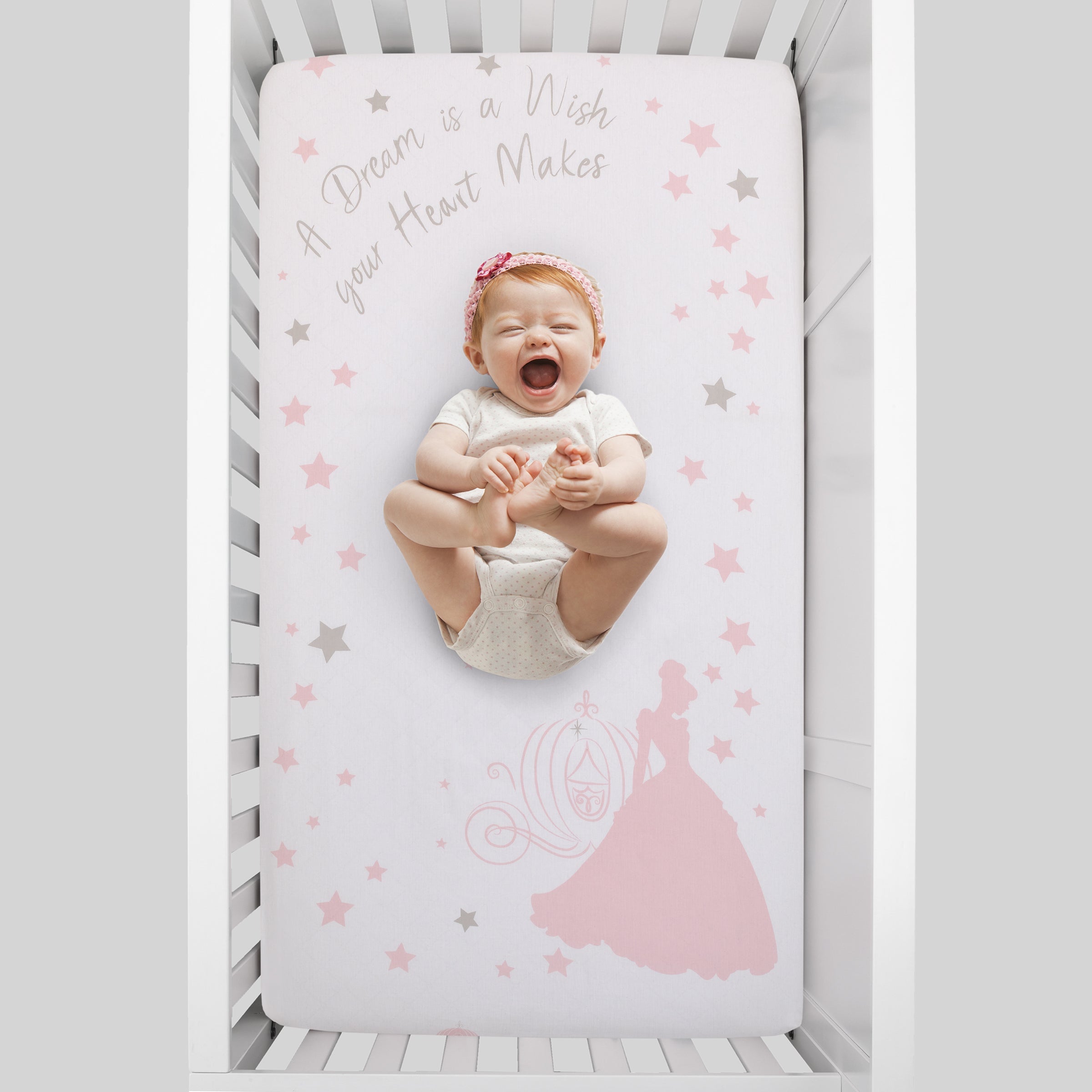 Disney Princess Enchanting Dreams White and Pink Cinderella A Dream is a Wish Your Heart Makes 100% Cotton Photo Op Nursery Fitted Crib Sheet