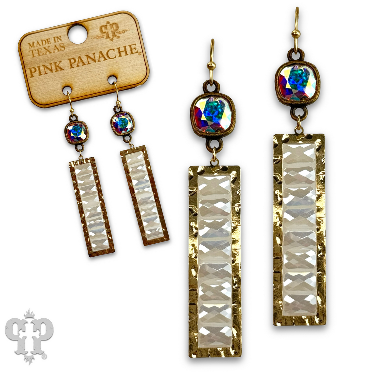 Faceted bead rectangle earring with crystals from Swarovski®