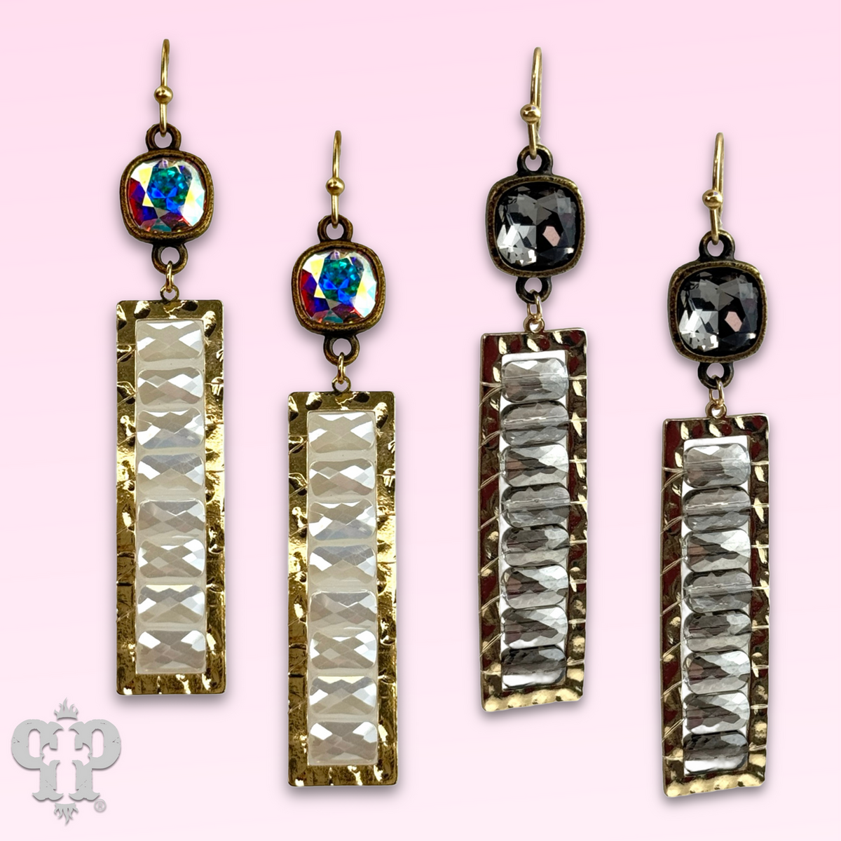 Faceted bead rectangle earring with crystals from Swarovski®