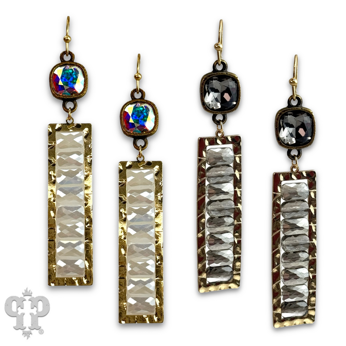 Faceted bead rectangle earring with crystals from Swarovski®