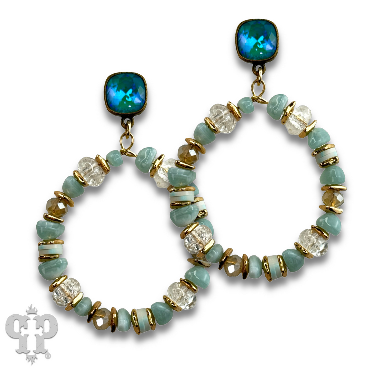 Beaded circle earring with crystals from Swarovski®