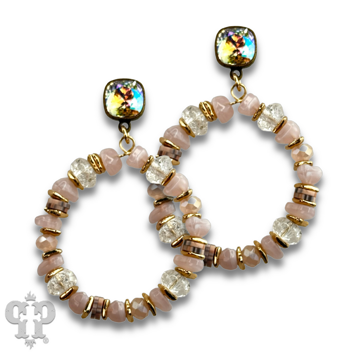 Beaded circle earring with crystals from Swarovski®