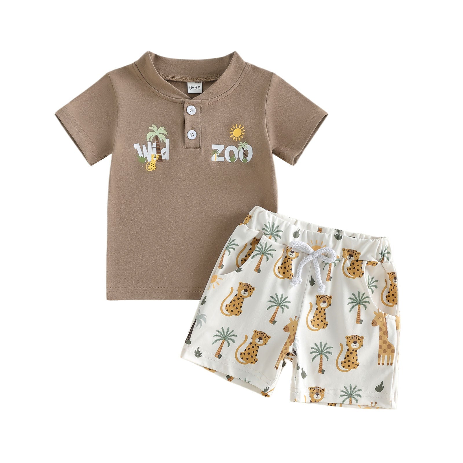 Printed Polo-collar Short-sleeve T-shirt And Shorts Two-piece Set