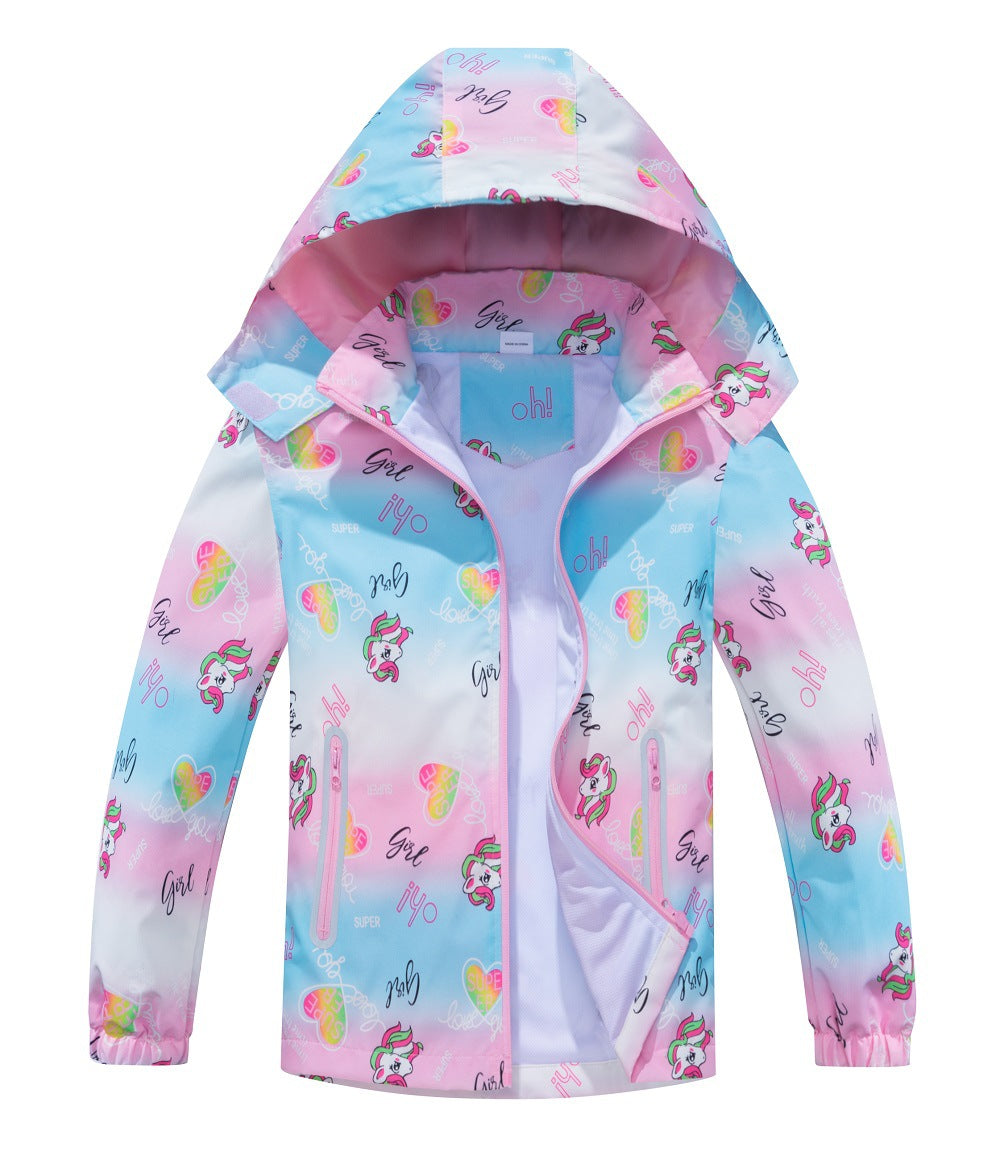 Springautumn New-arrival Dinosaur-print Gradient-color Zip-up Hoodie For Boys And Girls