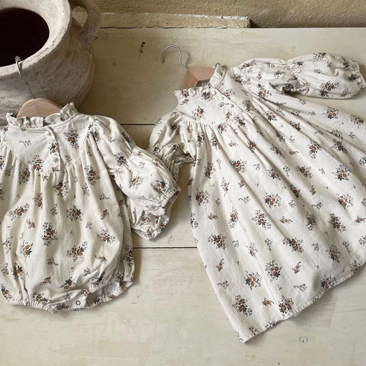 Retro Floral Print Dress For Little Girls