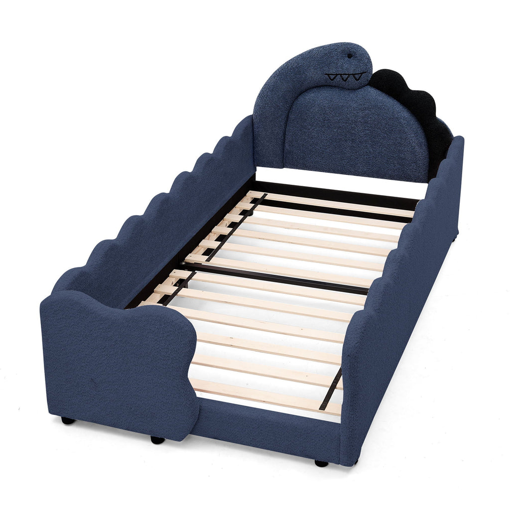Cute Dinosaur Shaped Bed With Safety Guardrail, Toddler Frame