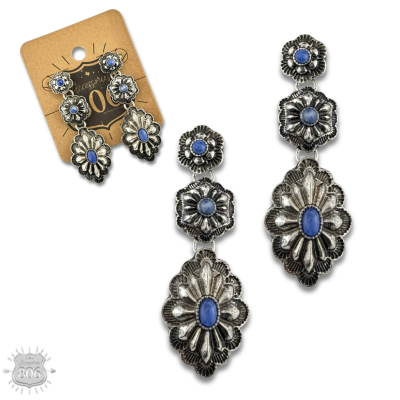 Western denim stone concho earring