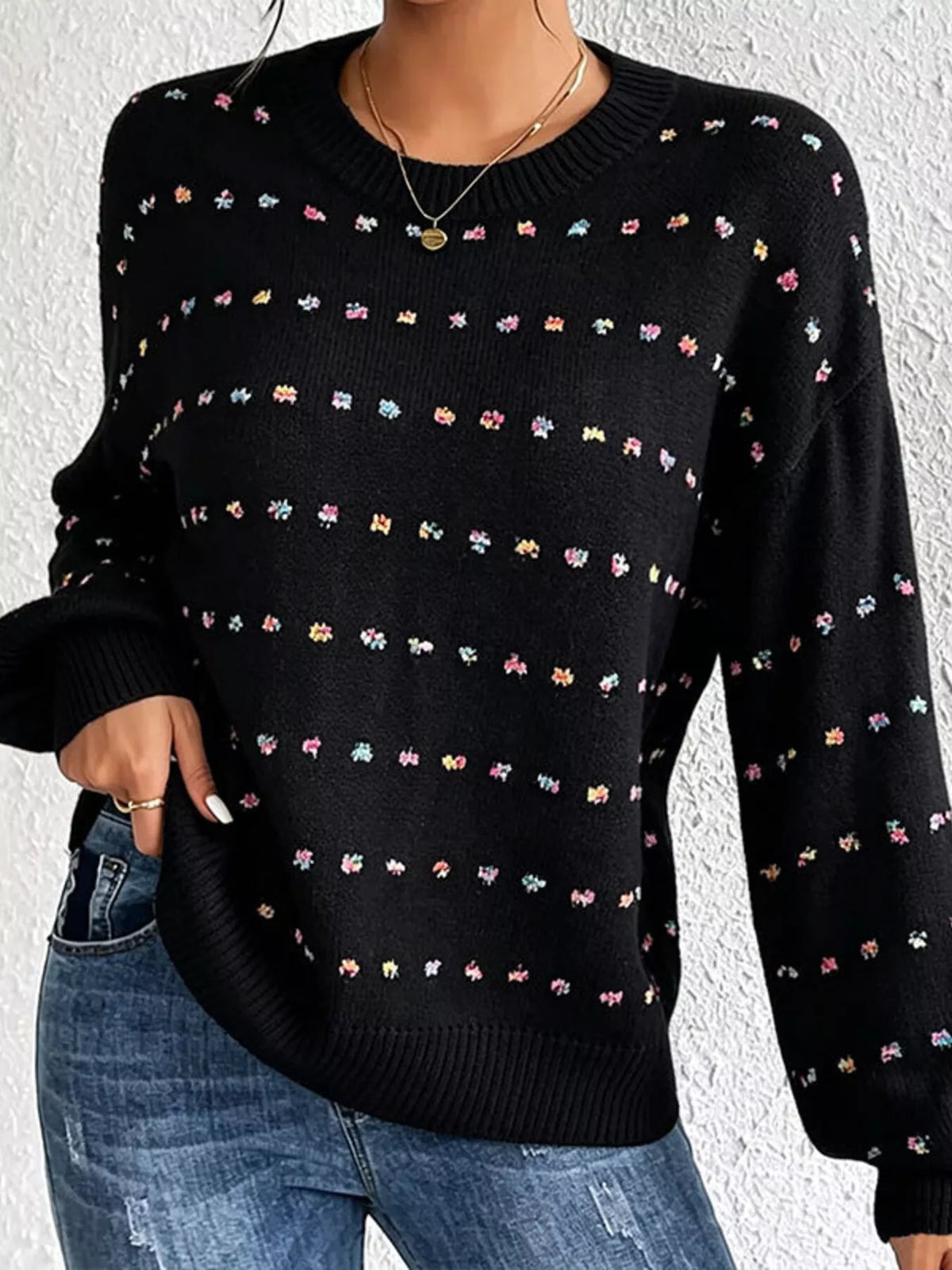 Multi-Color Confetti Dot Drop Shoulder Sweater