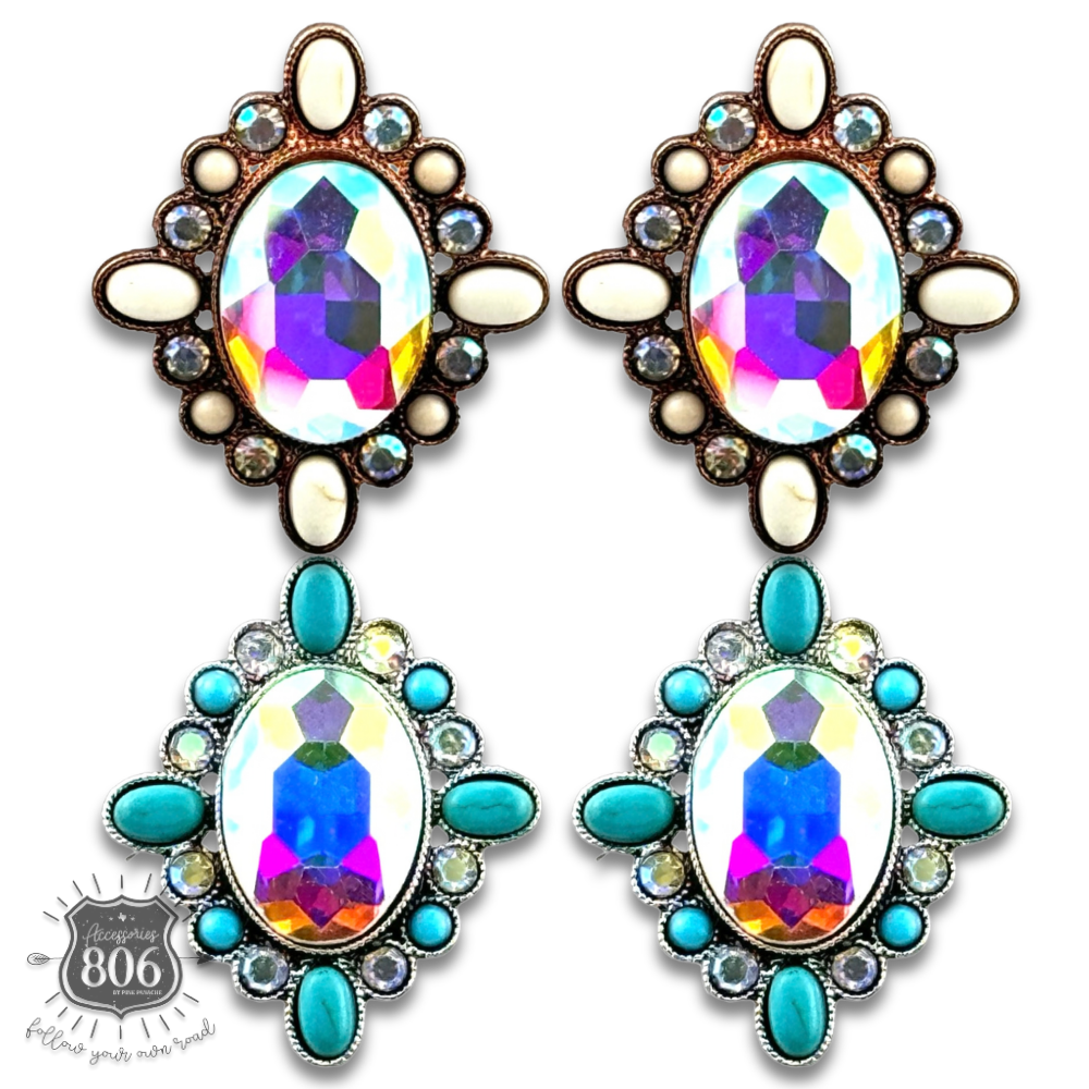 Western oval rhinestone post earring