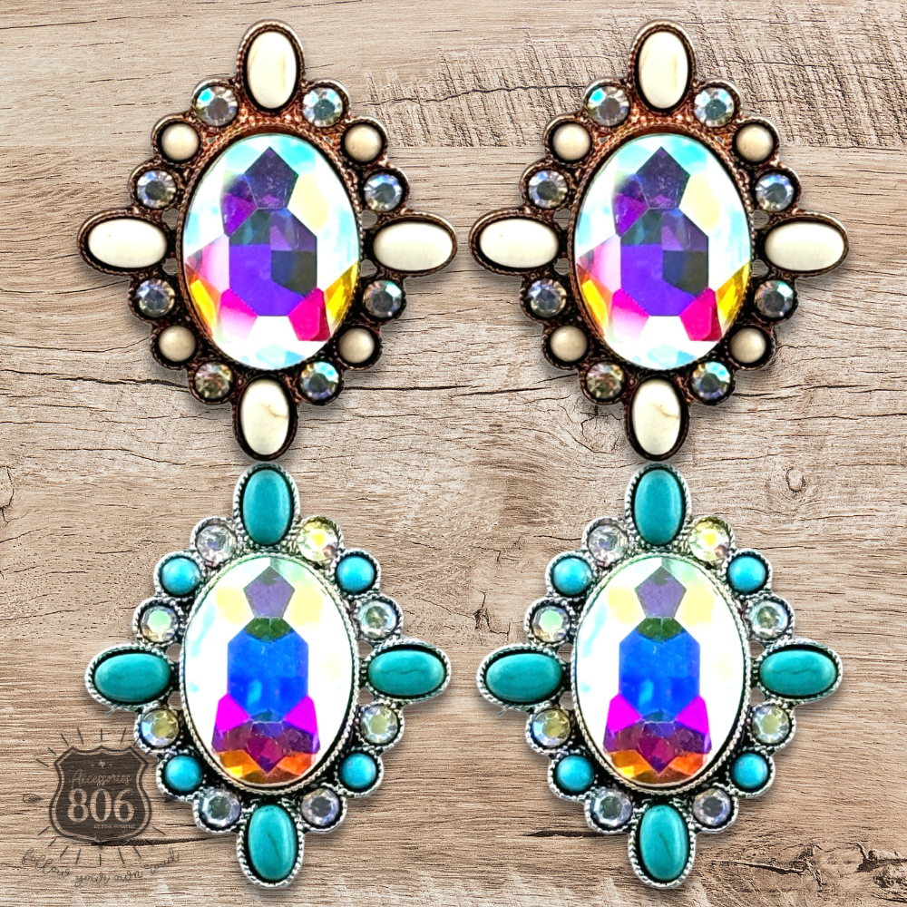 Western oval rhinestone post earring