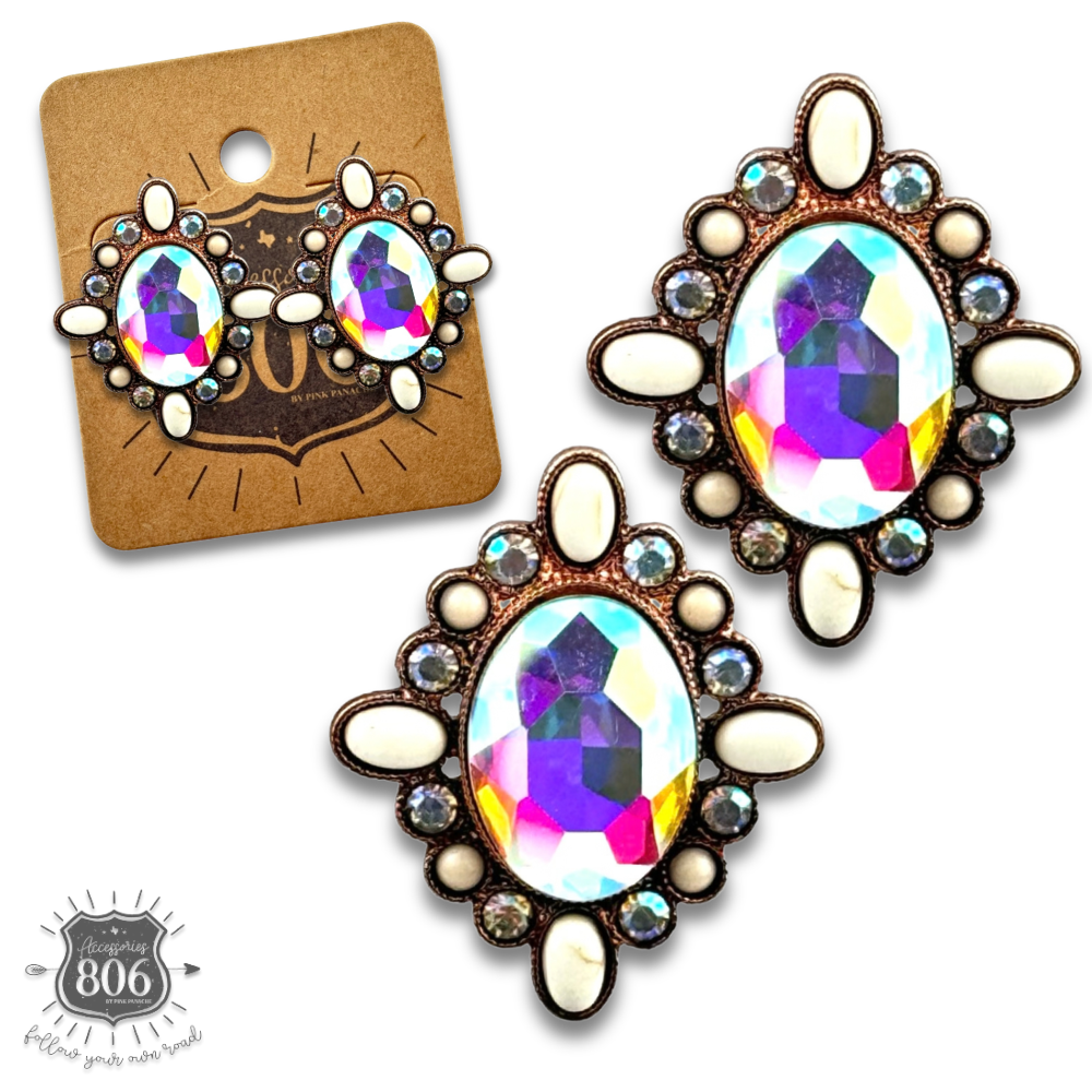 Western oval rhinestone post earring