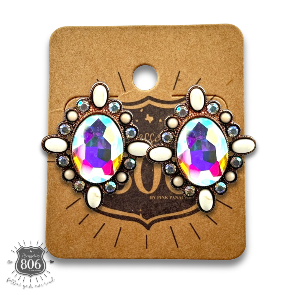 Western oval rhinestone post earring